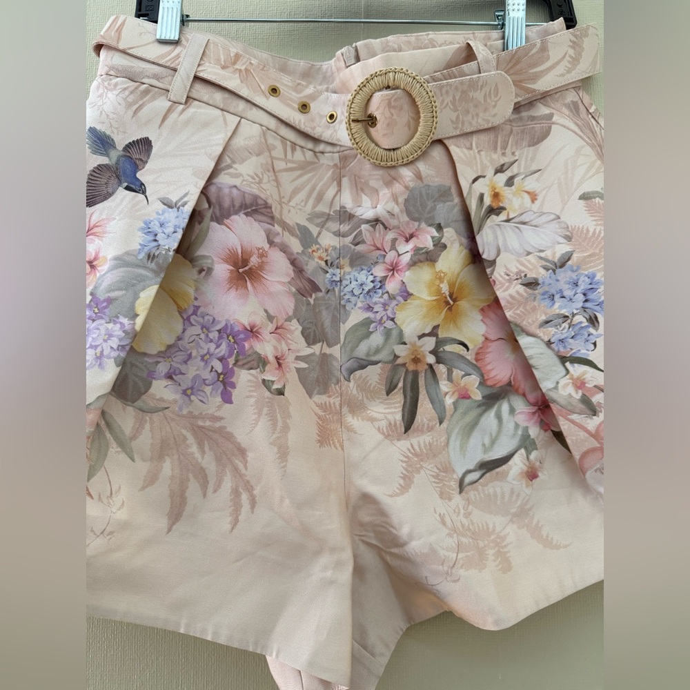 Zimmermann Tropical Floral Belted Linen Tuck Shorts - Picture 4 of 8